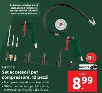 Lidl PARKSIDE Set accessori per compressore, 12 pezzi offerta