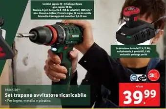 Lidl PARKSIDE Set trapano avvitatore ricaricabile offerta