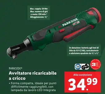 Lidl PARKSIDE Avvitatore ricaricabile a cricco offerta