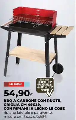 Extracoop Bbq a carbone con ruote, griglia cm 49x29, con ripiani in legno LE COSE offerta