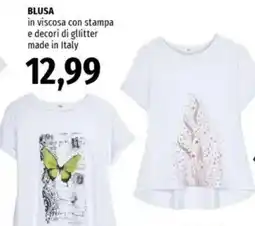 Famila BLUSA in viscosa con stampa e decori di gllitter made in Italy offerta