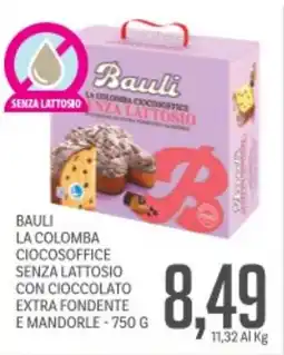 Supermercati Piccolo Bauli la colomba ciocosoffice senza lattosio con cioccolato extra fondente e mandorle offerta