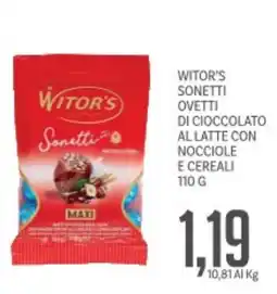 Supermercati Piccolo Witor's sonetti ovetti di cioccolato allatte con nocciole e cereali offerta