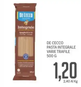 Supermercati Piccolo De cecco pasta integrale varie trafile offerta