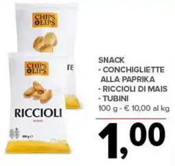 Todis Snack - conchigliette alla paprika - riccioli di mais -tubini offerta