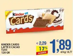 Qui Discount Kinder cards latte e cacao t2x5 offerta