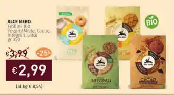 Prezzemolo e Vitale ALCE NERO Frollini Bio Yogurt/Miele, Cacao, Integrali, Latte offerta