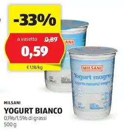 ALDI Milsani yogurt bianco offerta