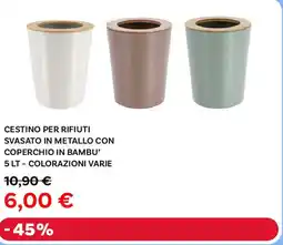 Max Factory Cestino per rifiuti svasato in metallo con coperchio in bambu' 5 lt offerta