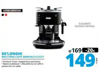 Comet De'Longhi Macchina Caffè Manuale ECO311 offerta