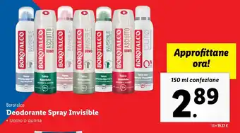 Lidl Borotalco Deodorante Spray Invisible offerta