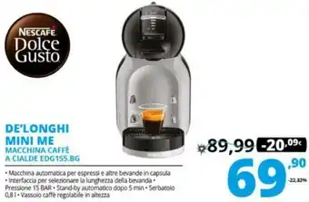 Comet De'Longhi Mini Me Macchina Caffè A Cialde EDG155.BG offerta