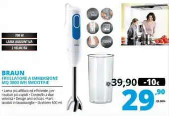Comet Braun Frullatore A Immersione MQ 3000 WH Smoothie offerta