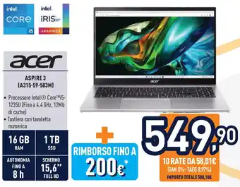 Unieuro acer ASPIRE 3 (A315-59-503M) offerta