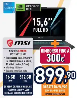 Unieuro msi CYBORG GAMING 9S7-15K111-603 offerta