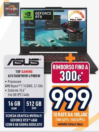 Unieuro Asus TUF GAMING A15 FA507NVR-LP005W offerta