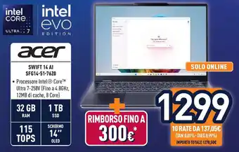 Unieuro acer SWIFT 14 AI SFG14-51-76ZO offerta