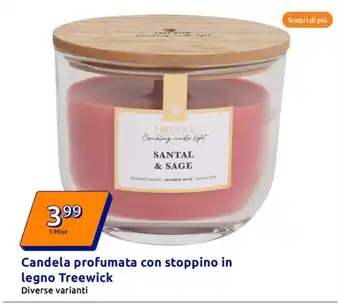 Action Candela profumata con stoppino in legno Treewick offerta