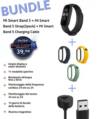 Xiaomi Mi Smart Band 5 + Mi Smart band 5 strap (3 pack) + Mi Smart band 5 charging cable offerta