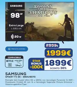 Euronics SAMSUNG SMART TV 4K - 98DU9070 offerta