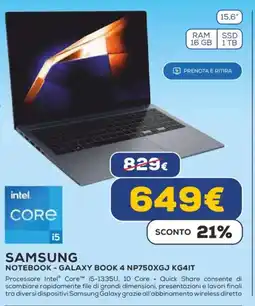 Euronics SAMSUNG NOTEBOOK - GALAXY BOOK 4 NP750XGJ KG4IT offerta