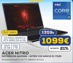 Euronics ACER NITRO NOTEBOOK GAMING - NITRO V15 ANV15 51 7025 offerta