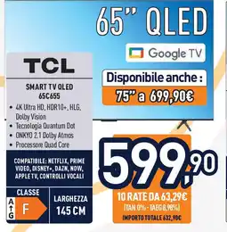 Unieuro TCL SMART TV QLED 65C655 offerta