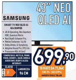 Unieuro SAMSUNG QLED AI SMART TV NEO QLED AI QE43QN90D offerta