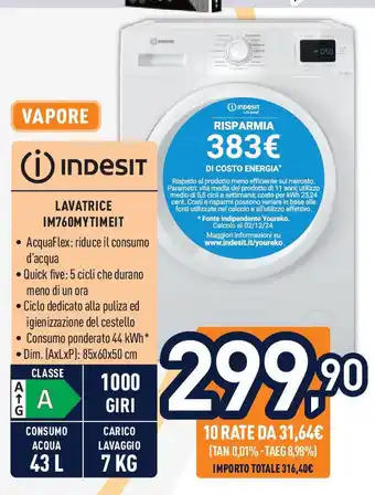 Unieuro Indesit Lavatrice IM760MYTIMEIT offerta