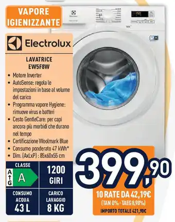 Unieuro Electrolux LAVATRICE EW5F8W offerta