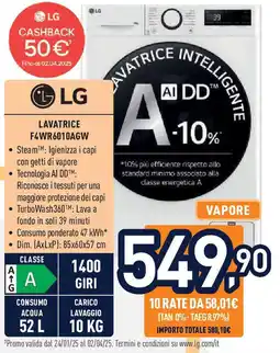 Unieuro LG Lavatrice F4WR6010AGW offerta