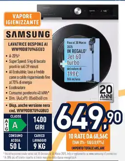 Unieuro SAMSUNG Lavatrice bespoke ai WW90DB7U94GEU3 offerta