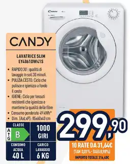 Unieuro CANDY Lavatrice SLIM EY4061DW41S offerta