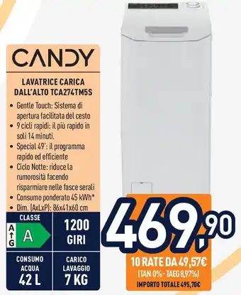 Unieuro Candy lavatrice carica dall'alto TCA274TM5S offerta