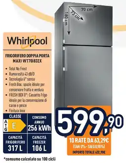 Unieuro Whirlpool frigorifero doppia porta maxi WT701832X offerta