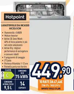 Unieuro Hotpoint lavastoviglie da incasso HIC3C41CW offerta