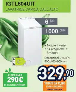 Unieuro IGNIS IGTL604UIT Lavatrice carica dall'alto offerta