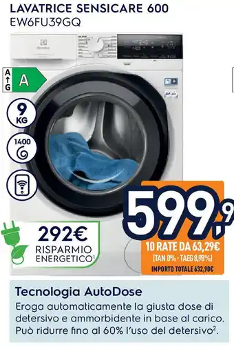 Unieuro Electrolux lavatrice sensicare 600 EW6FU39GQ offerta