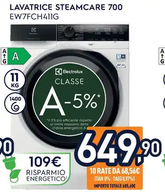 Unieuro Electrolux lavatrice steamcare 700 EW7FCH411G offerta