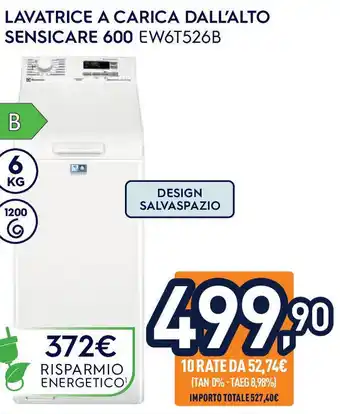 Unieuro Electrolux lavatrice a carica dall'alto sensicare 600 EW6T526B offerta