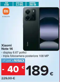 Carrefour Xiaomi Note 14 offerta