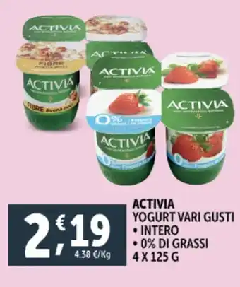 Deco Supermercati Activia yogurt vari gusti intero 0% di grassi offerta