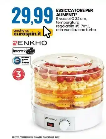 Eurospin Enkho essiccatore per alimenti offerta