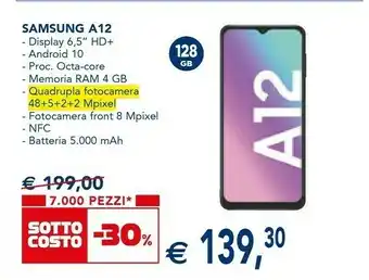 Esselunga Galaxy a12 sm-a125fzbkeue smartphone 16,5 cm (6.5") doppia sim android 10.0 4g usb tipo-c 4 gb 128 gb 5000 mah blu offerta