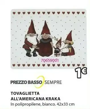 JYSK Tovaglietta americana kraka 33x42 bianco offerta