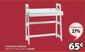 JYSK Scrivania herning 45x84 bianco offerta