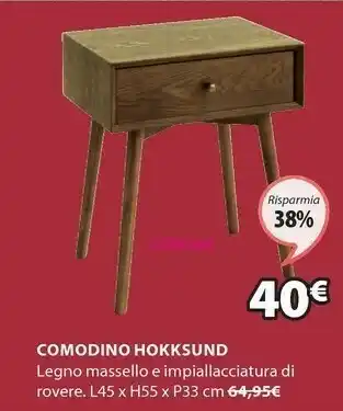 JYSK Comodino hokksund 1 cassetto marrone offerta