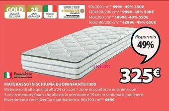 JYSK Materasso 80x190 buoninfante f300 offerta