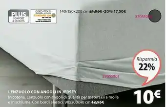 JYSK Lenzuolo con angoli in jersey 90x200x40cm bianco offerta