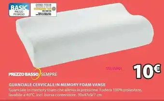 JYSK Guanciale cervicale in memory foam vanse schiuma 30x47x9/7cm offerta